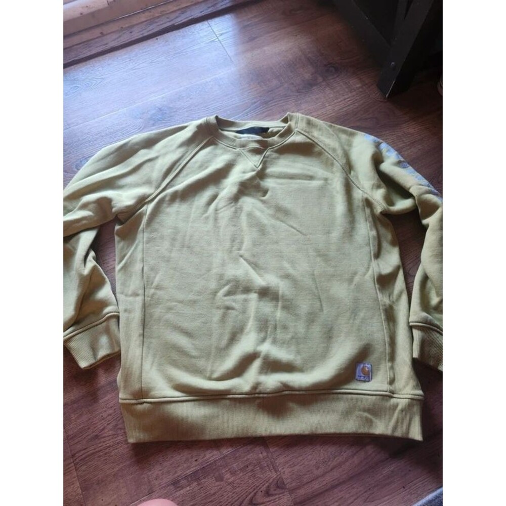 Carhartt Women's Relaxed Fit Midweight Block Logo Sleeve Sweatshirt Green L